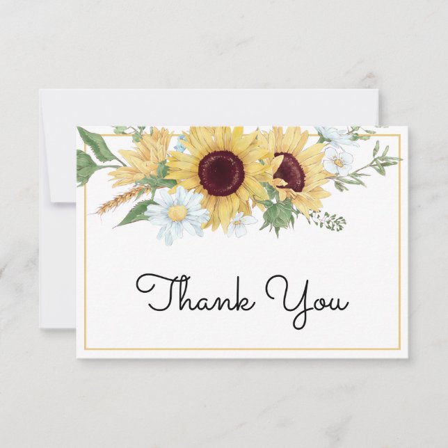 Modern Sunflower Floral Wedding Thank You Card (Front)