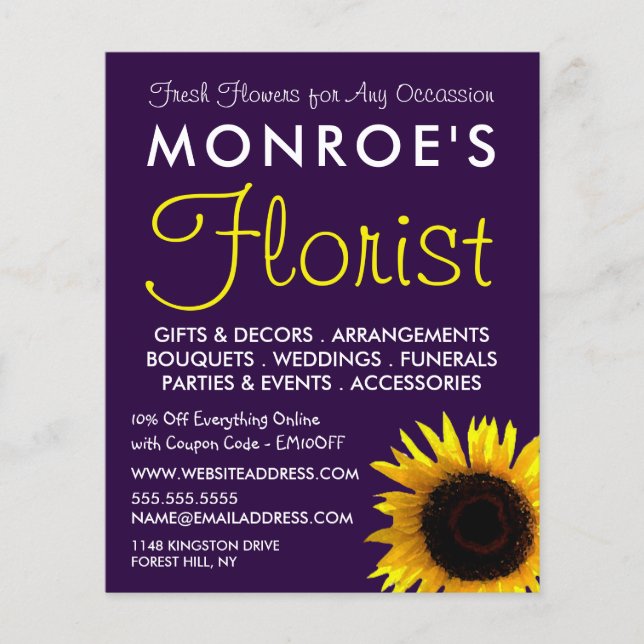Modern Sunflower, Floristry Advertising Flyer (Front)