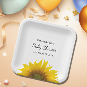 Modern Sunflower Gender Neutral Baby Shower Paper Plate