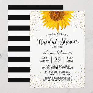 Modern Sunflower Gold Confetti Dots Bridal Shower Invitation