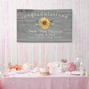 Modern Sunflower graduation Rustic Grey Wood Banner