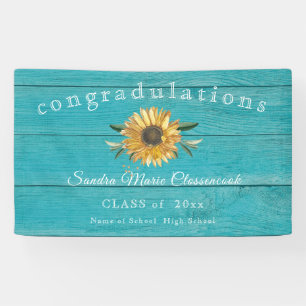Modern Sunflower graduation Rustic teal Wood Banner