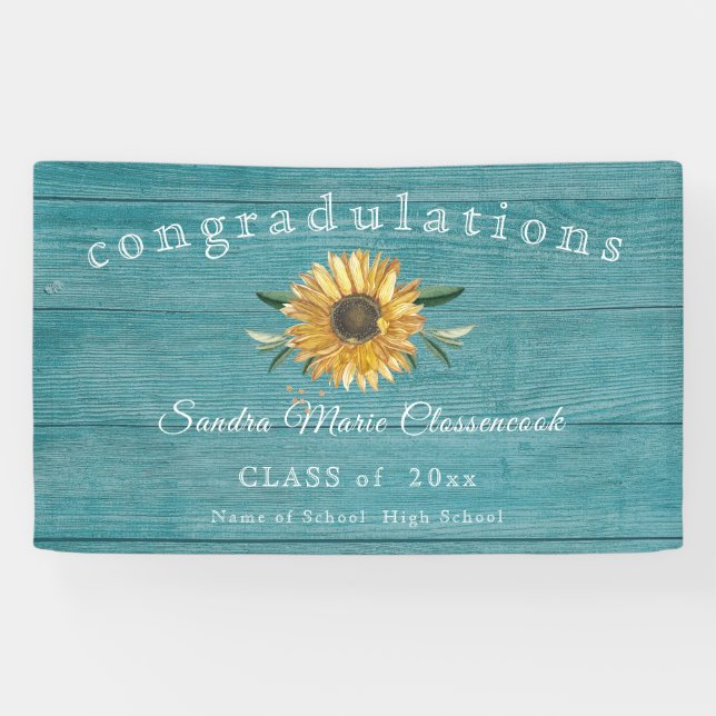 Modern Sunflower graduation Rustic  Wood Banner (Horizontal)