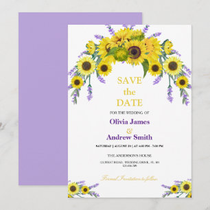 Modern Sunflower & Lavender Wedding Save The Date