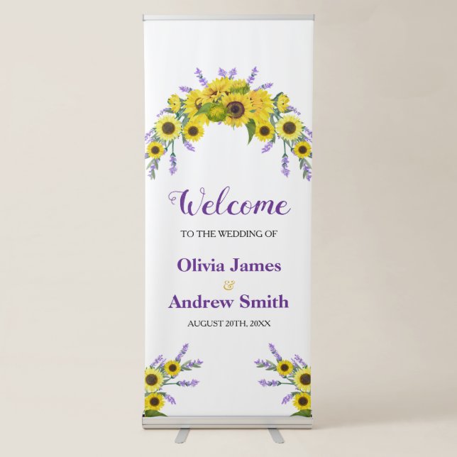 Modern Sunflower & Lavender Wedding Welcome Banner (Front)