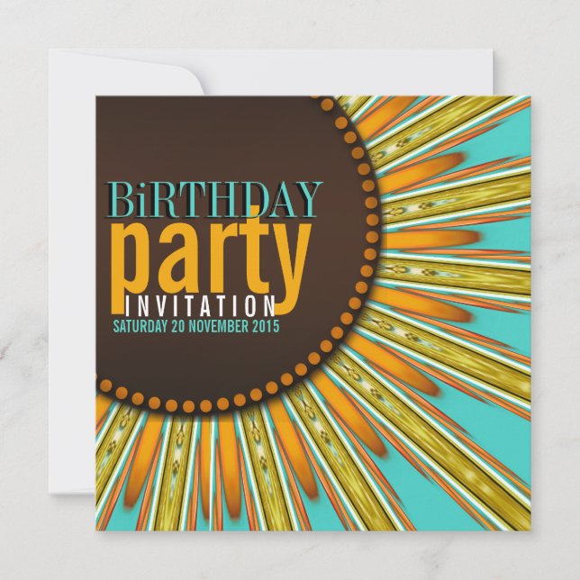 Modern Sunflower Mint Orange Birthday Party Invite (Front)