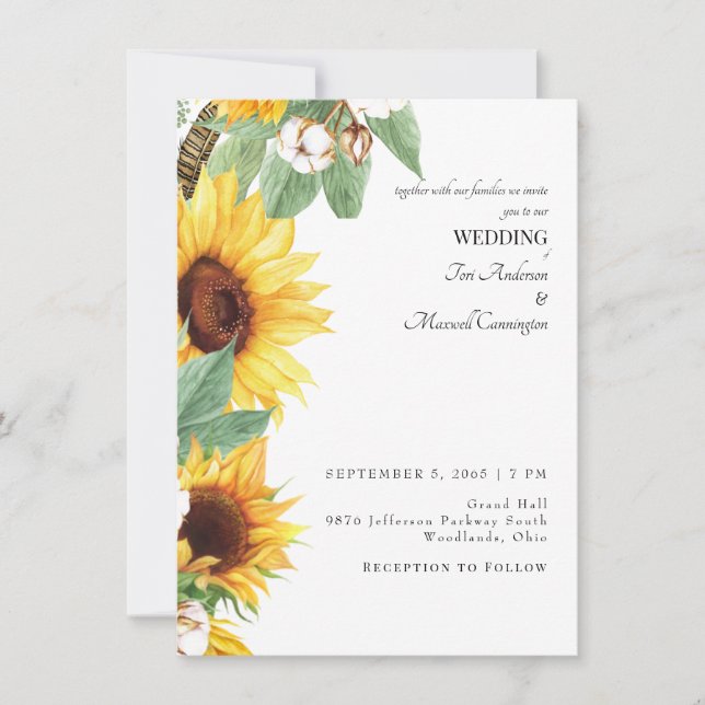 Modern Sunflower No Parents Wedding Invitation (Front)