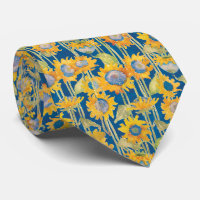 Modern Sunflower on Blue Floral Pattern