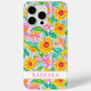 Modern Sunflower Painting Monogrammed iPhone 15 Pro Max Case