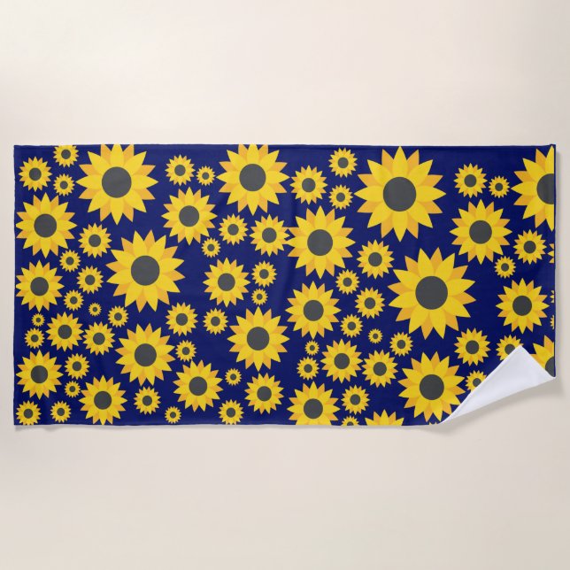 Modern Sunflower Pattern Summer Beach Towel (Front)