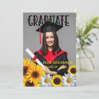 Modern Sunflower Photo  Graduation Holiday Card