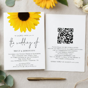 Modern Sunflower QR Code Wedding Invitation