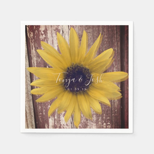 Modern Sunflower Realistic Photo Farmhouse Rustic Napkin (Front)