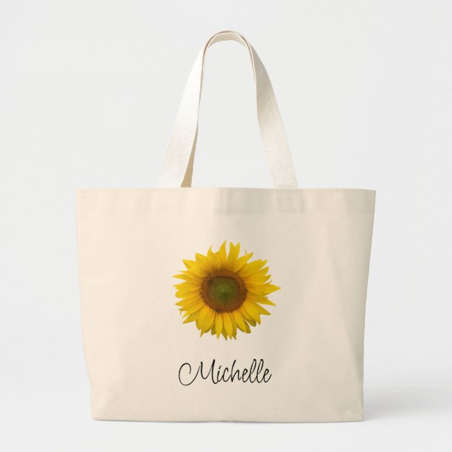 Modern Sunflower Rustic Floral   Large Tote Bag (Front)