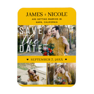Modern Sunflower Save the Date Wedding 3 Photos Magnet