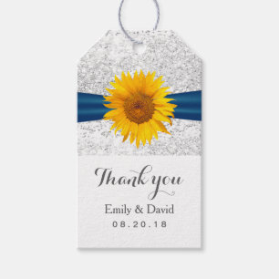 Modern Sunflower Silver Glitter Wedding Favour Gift Tags