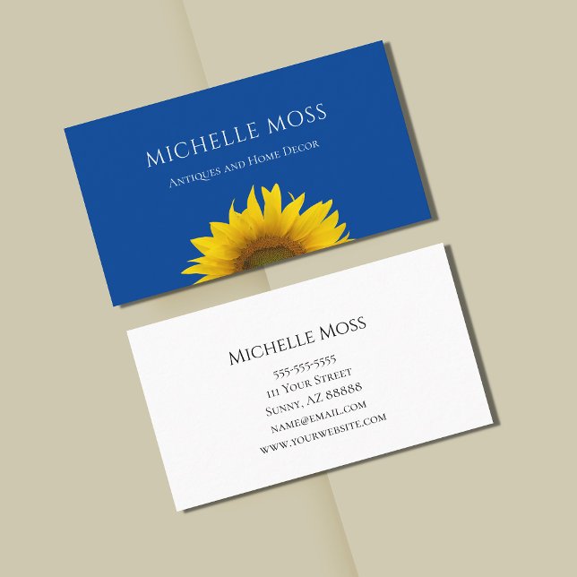 Modern Sunflower Simple Country Blue Business Card (Creator Uploaded)