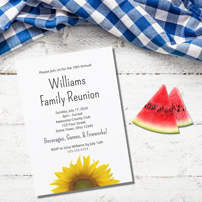 Modern Sunflower Simple Family Reunion Bbq Invitation (Creator Uploaded)