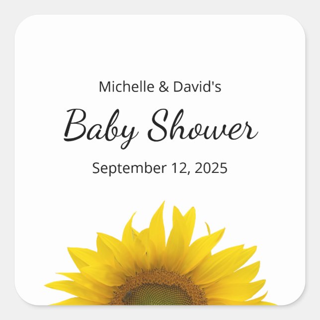 Modern Sunflower Simple Floral Baby Shower Square Sticker (Front)