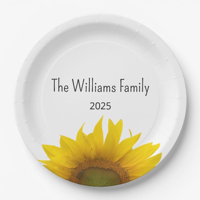 Modern Sunflower Summer Family Reunion Barbecue Paper Plate (Front)