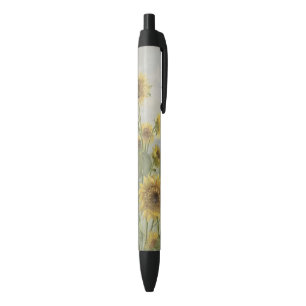 Modern sunflower Watercolor & personalise Image Black Ink Pen