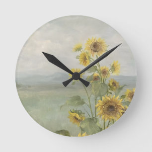 Modern sunflower Watercolor & personalise Image Round Clock