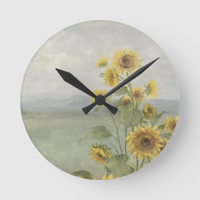 Modern sunflower Watercolor & personalise Image Round Clock (Front)
