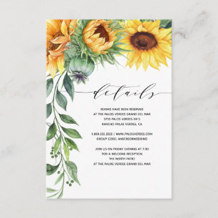 Modern Sunflower Watercolor Wedding Details Enclosure Card