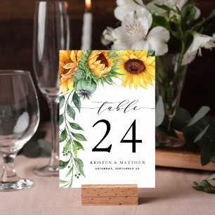 Modern Sunflower Watercolor Wedding Table Number