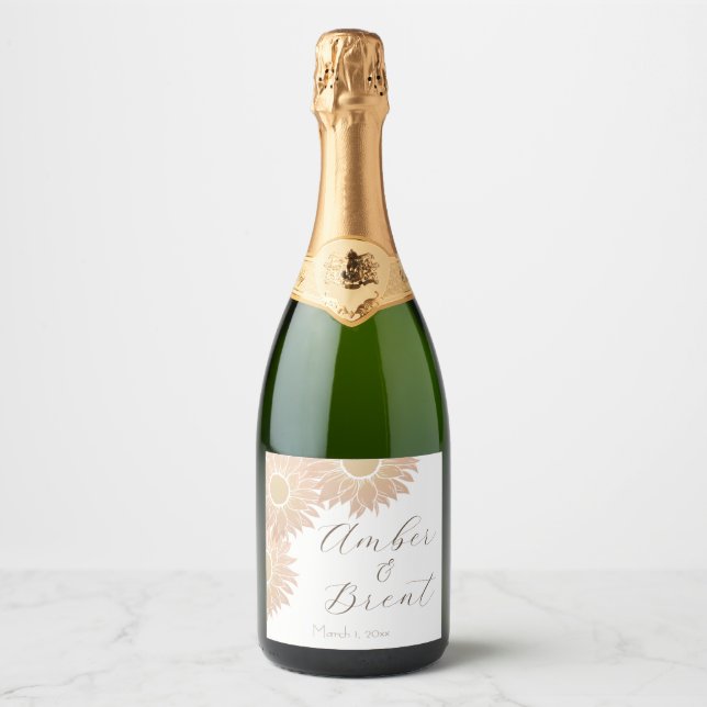 Modern Sunflower Wedding Custom Sparkling Wine Lab Label (Front)