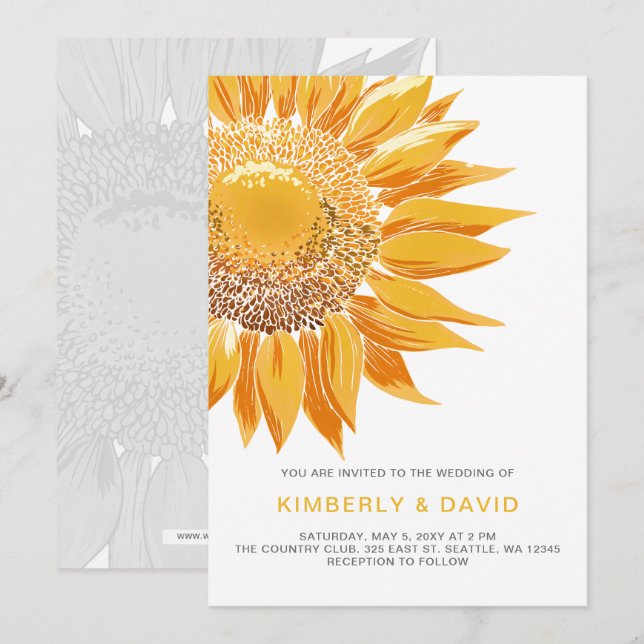 Modern SunFlower Wedding Invitations (Front/Back)