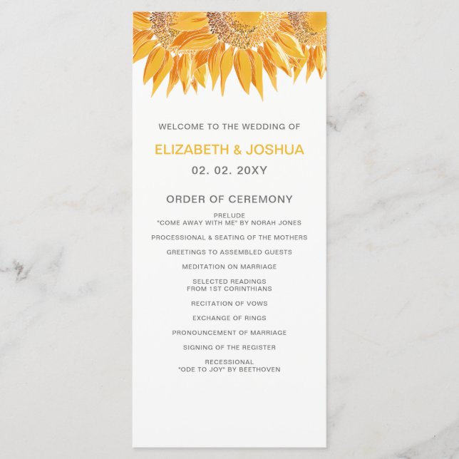Modern SunFlower Wedding Programs Programme (Front)
