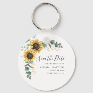 Modern Sunflower Wedding Save the Date Keepsake Key Ring