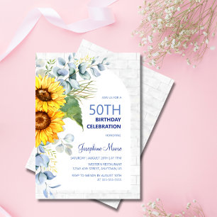 Modern Sunflower White Wall Brick Floral Birthday Invitation