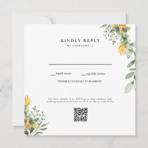 Modern Sunflower White Wedding QR Code RSVP