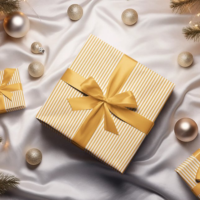 Modern Sunflower Yellow Stripes Pattern Wrapping Paper (Sunflower Yellow and White Stripes Pattern Wrapping Paper for Birthday. Simple, Modern and Elegant.)