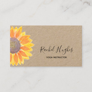 Modern Sunflower Yoga Instructor Kraft Paper Business Card