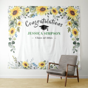 Modern Sunflowers Eucalyptus Grad Photo Backdrop Tapestry