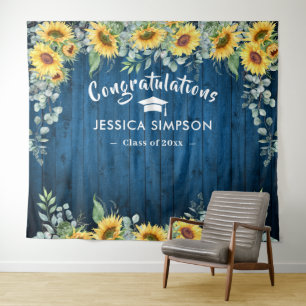Modern Sunflowers Eucalyptus Grad Photo Backdrop Tapestry