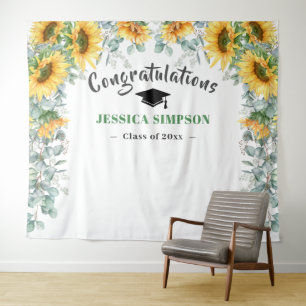 Modern Sunflowers Eucalyptus Photo Booth Backdrop Tapestry