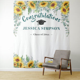 Modern Sunflowers Eucalyptus Photo Grad Backdrop Tapestry