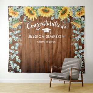 Modern Sunflowers Eucalyptus Photo Grad Backdrop Tapestry