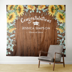 Modern Sunflowers Eucalyptus Photo Grad Backdrop Tapestry