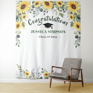 Modern Sunflowers Eucalyptus Photo Grad Backdrop Tapestry