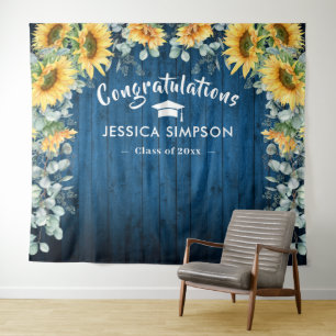 Modern Sunflowers Eucalyptus Photo Grad Backdrop Tapestry