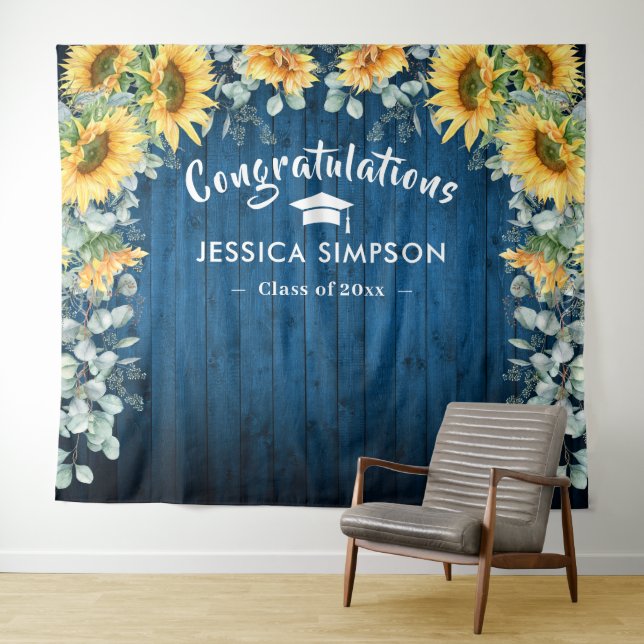 Modern Sunflowers Eucalyptus Photo Grad Backdrop Tapestry (In Situ (Horizontal))