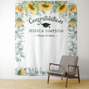 Modern Sunflowers Eucalyptus Rustic Photo Backdrop Tapestry