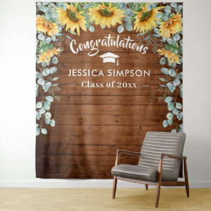 Modern Sunflowers Eucalyptus Rustic Photo Backdrop Tapestry