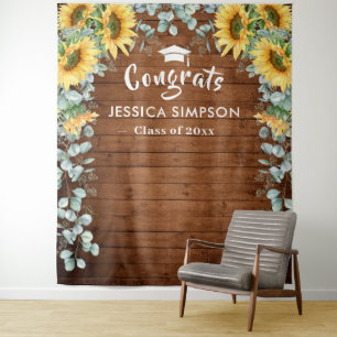 Modern Sunflowers Eucalyptus Rustic Photo Backdrop Tapestry