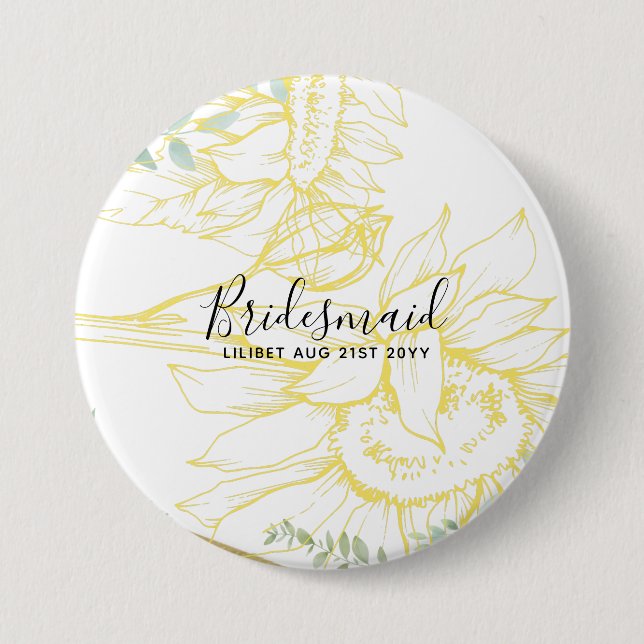 Modern Sunflowers Greenery Sage Gold Wedding 7.5 Cm Round Badge (Front)